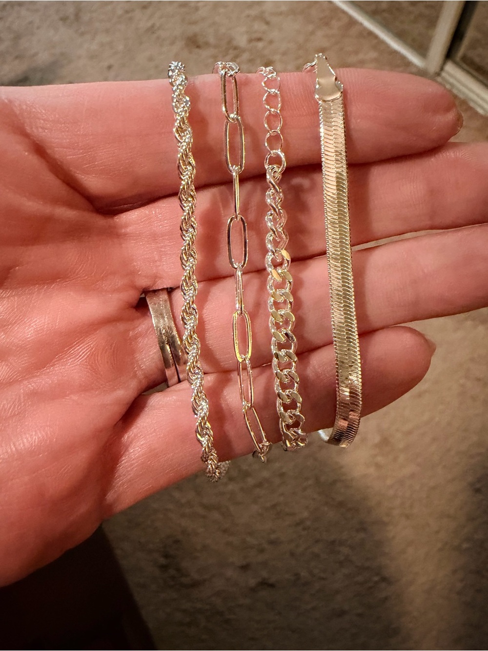 Sterling-Tone Multi-Chain Bracelet Set in Silver